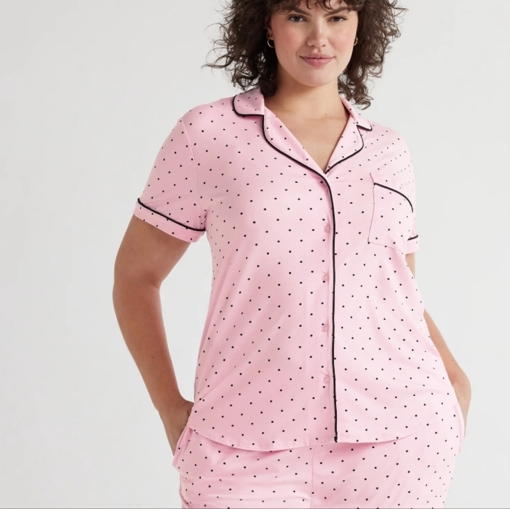 Joyspun PJ Set Womens 2 Piece Pink & Black Polka Dot Top & Capri Pants Size 3x - Picture 3 of 7